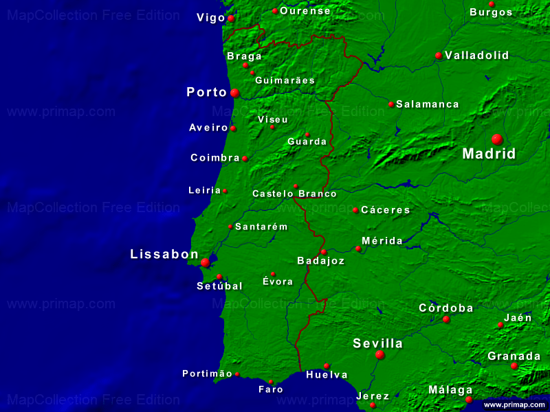 Portugal Städte Karte primap Länderkarten